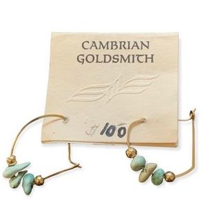 Vintage 14k gold plated hoops with genuine turquoise nwt